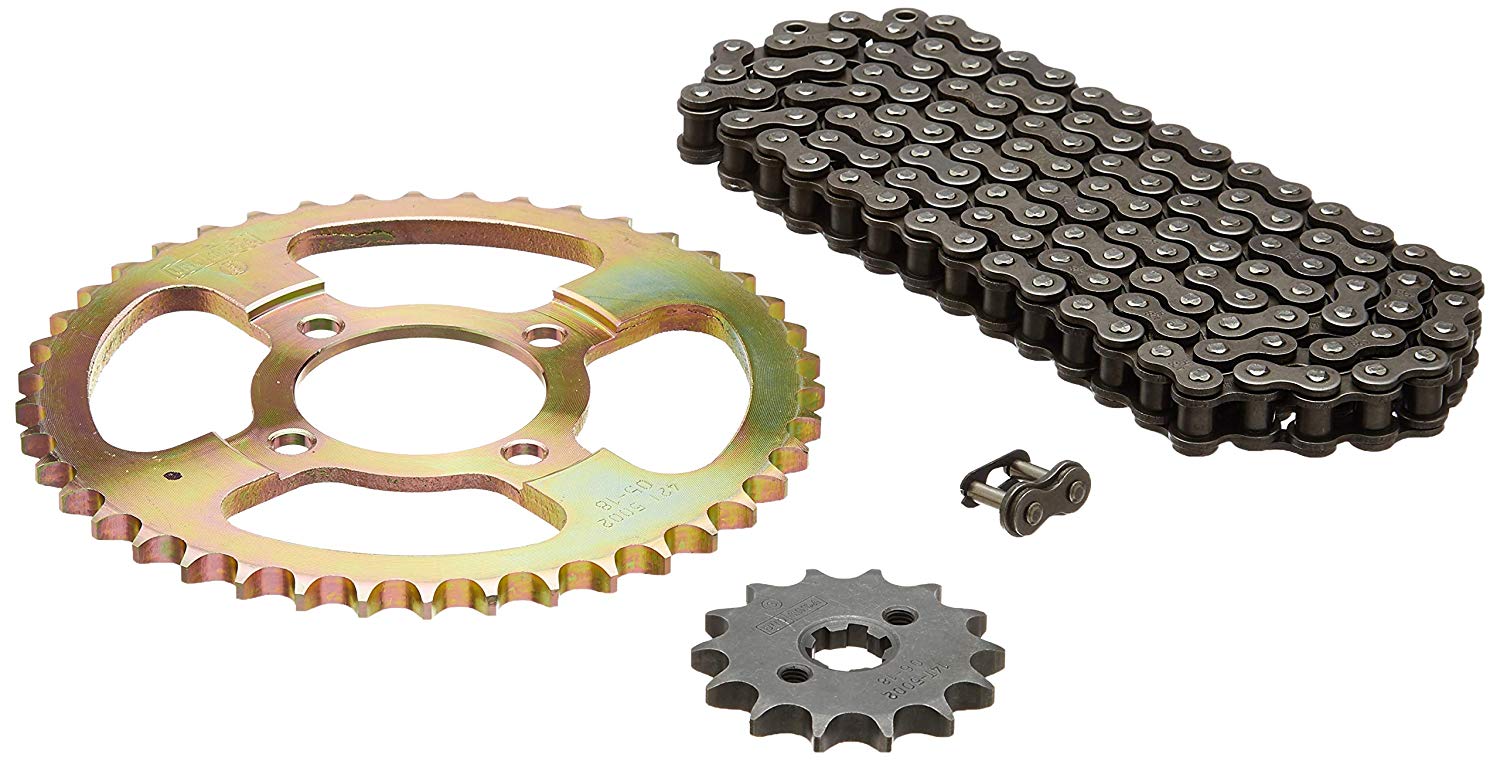 Uno Minda CH-5002 Quadra Rivet Chain & Alloy Steel Hardened Sprockets Chain & Sprocket Kit - R428 SIZE-106L / 14T / 42T(4H) For Hero CD100 Y2K, JOY, CD Dawn 